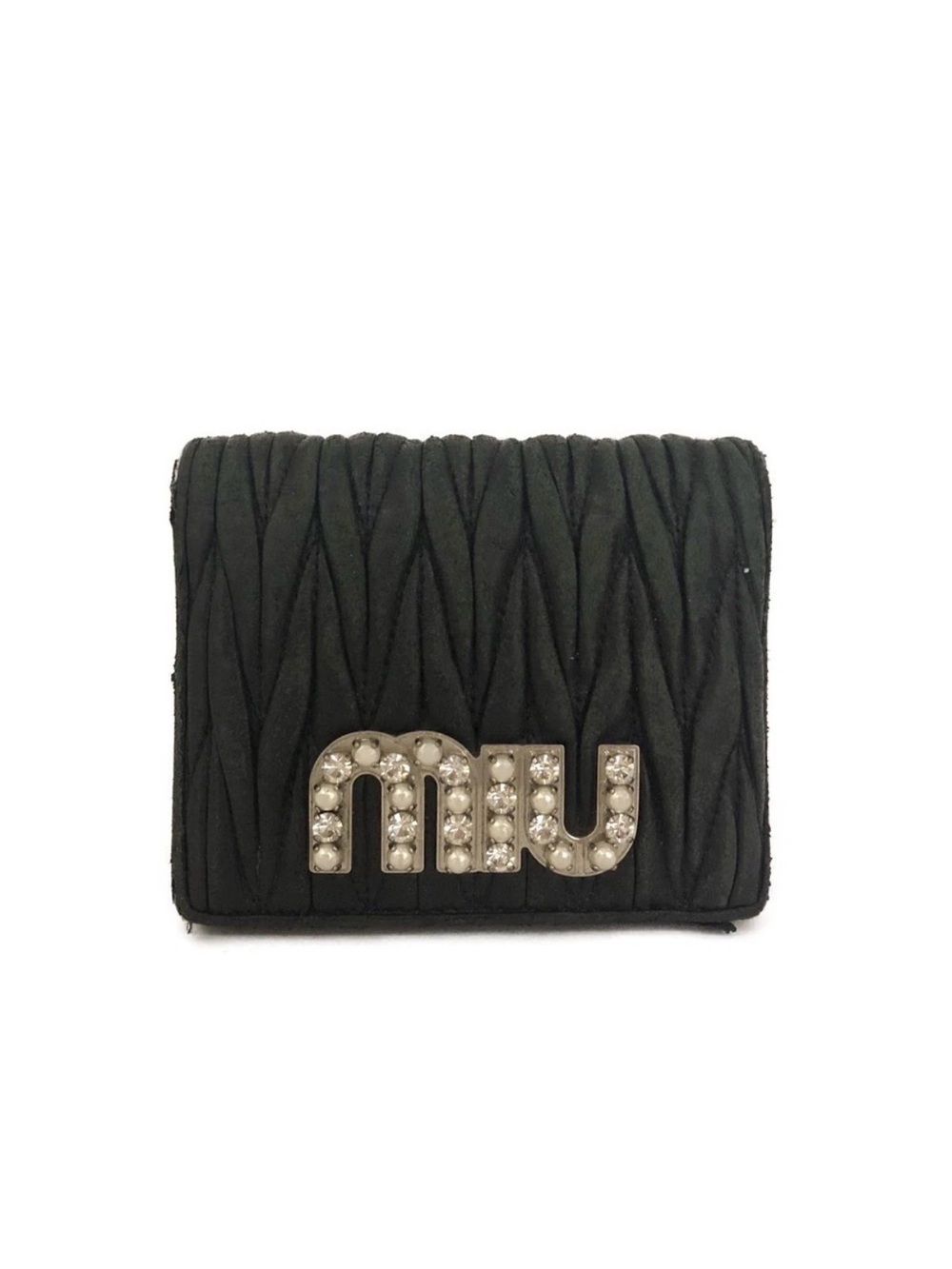 Miu Miu Black Quilted Crystal Logo Wallet